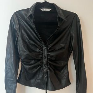 Black Zara vegan leather fitted top - S